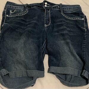 lei Ashley Lowrise Dark Blue Denim Shorts with White Stitching